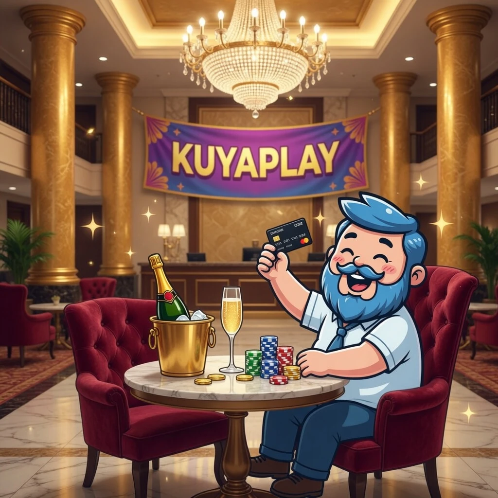 Two smartphones side by side - one Android and one iPhone - both displaying the KuyaPlay app home screen with game lobby visible, set against a deep blue gradient background with subtle glow effects