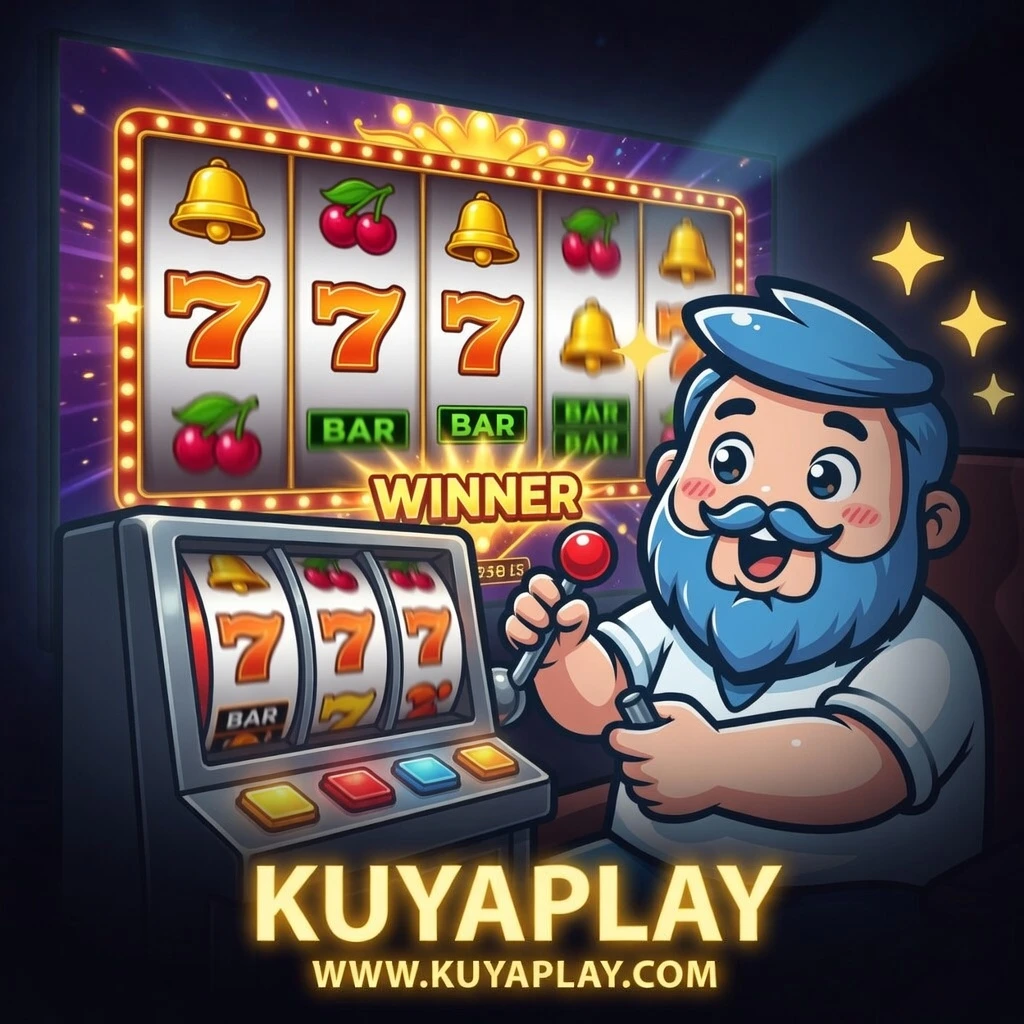 Wide cinematic banner showcasing a montage of casino game elements - slot reels, roulette wheel, poker cards, live dealer screen, and a sports betting scoreboard, unified by KuyaPlay brand blue tones and golden accents